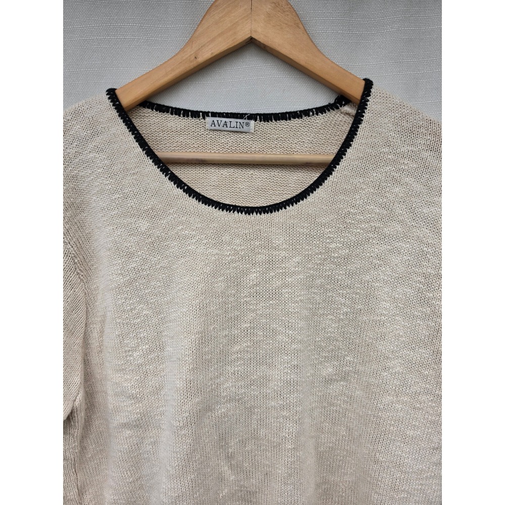 Avalin Cotton Knit Sweater Womens OS Cream Black Coastal Grandmother Minimalist